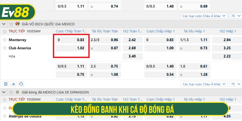 Kèo đồng banh khi cá độ bóng đá 