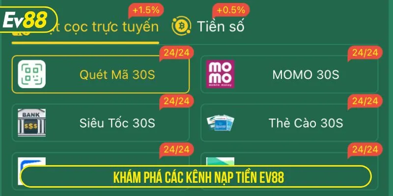 Khám phá các kênh nạp tiền EV88